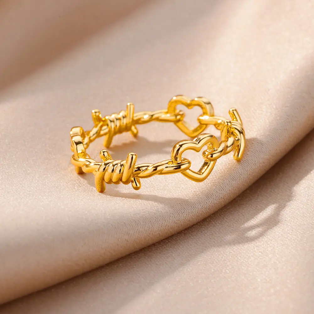 Stainless Steel Rings For Women Aesthetic Heart Gold Color Wedding Couple Ring Jewelry Vintage Accessories anillos mujer