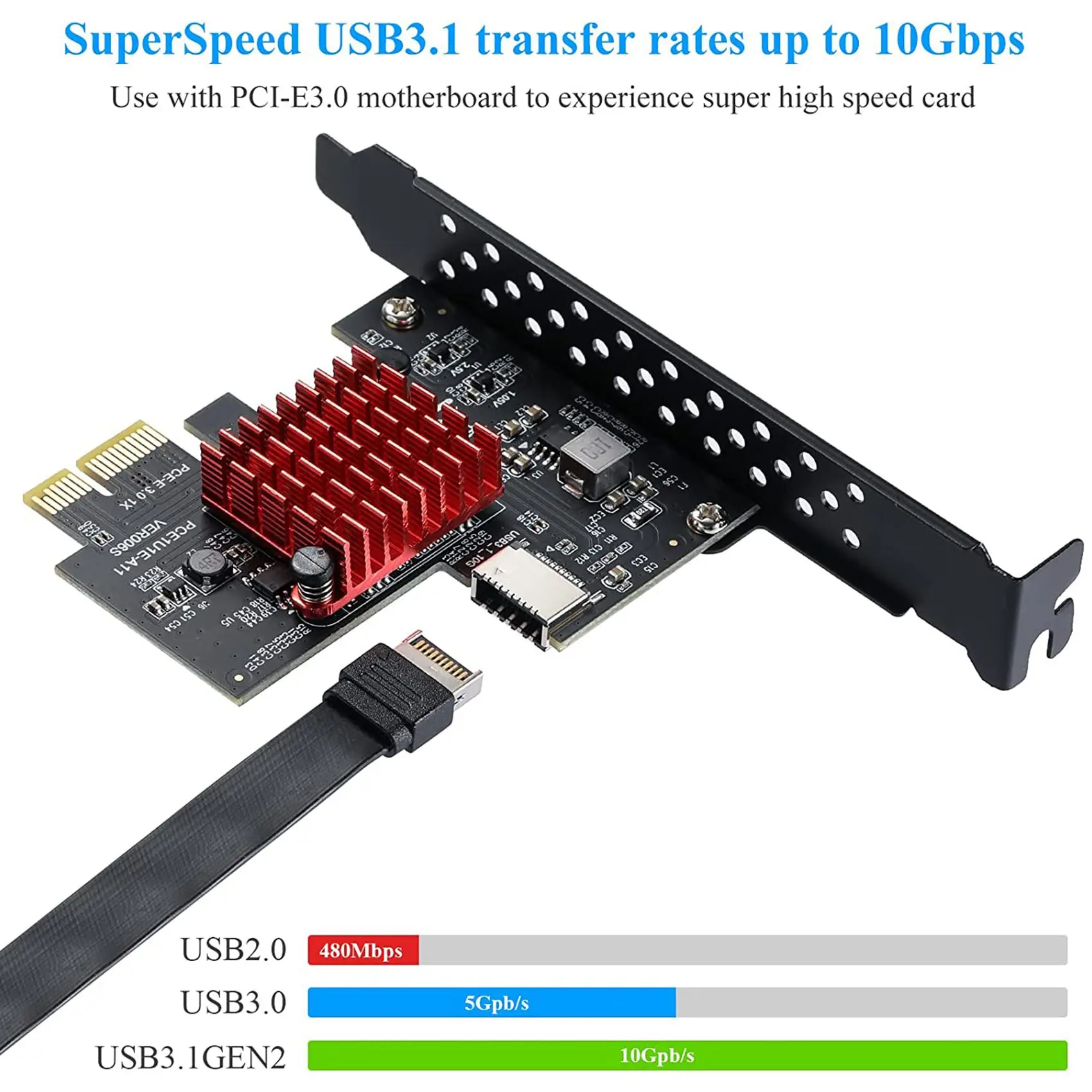 Pcie Usb 3.1 Gen2 Type-E Uitbreidingskaart, 10Gbps Pci Express 3.0 1x Naar 20pin Voorpaneel Type C Connector Voor Windows 10/8