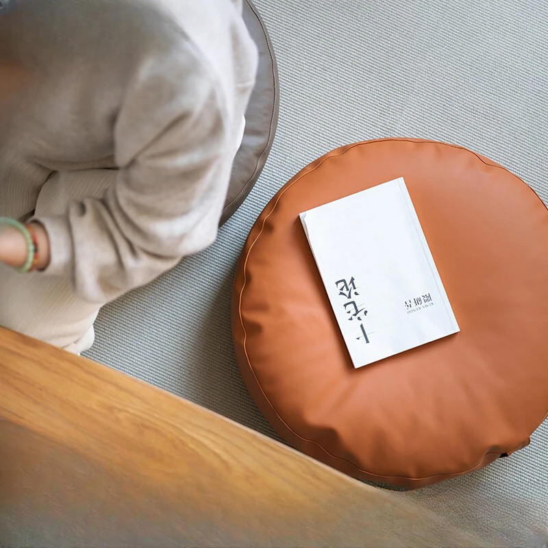 Leather futon cushion, ground cushion, Japanese style household circular tatami rice coffee table, small cushion,