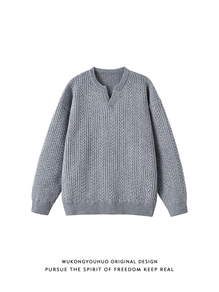 

Retro Wheat Ear Pattern V-Ne Loose Casual Men's Knitwear Sli Classic Sle Couple Matching Warm Autumn Sweater