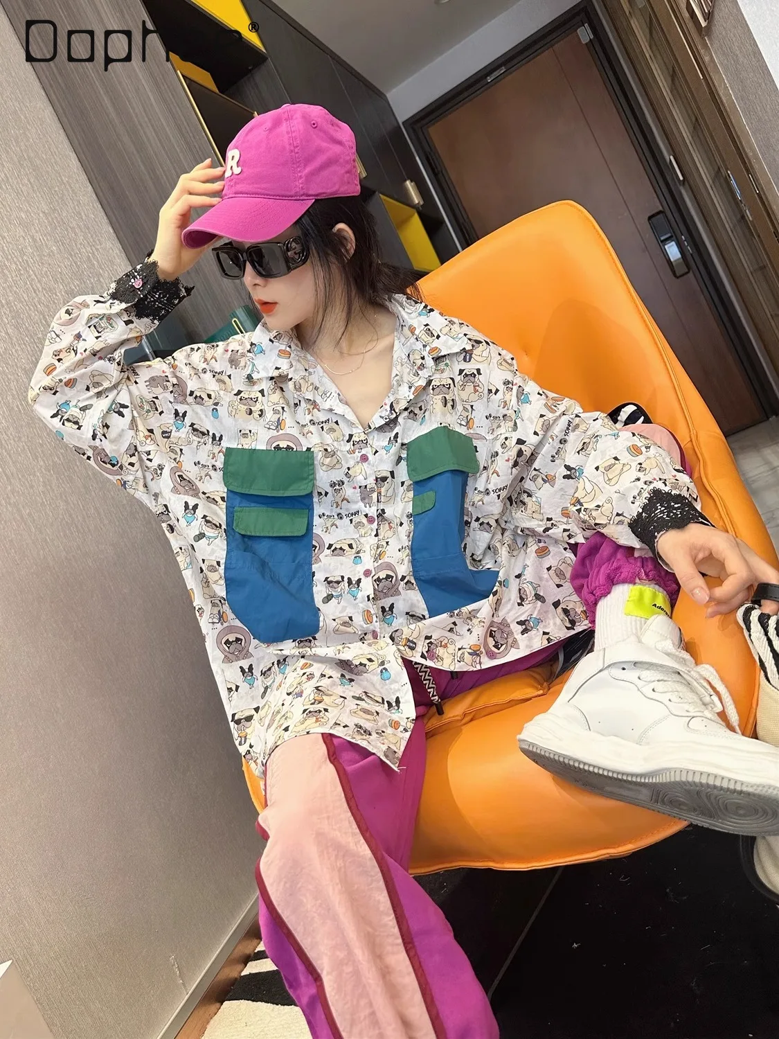 

Fashion Brand Summer Thin Loose Breathable Casual Shirt for Women Street Cartoon Character Print Long Sleeve Sun Protection Top