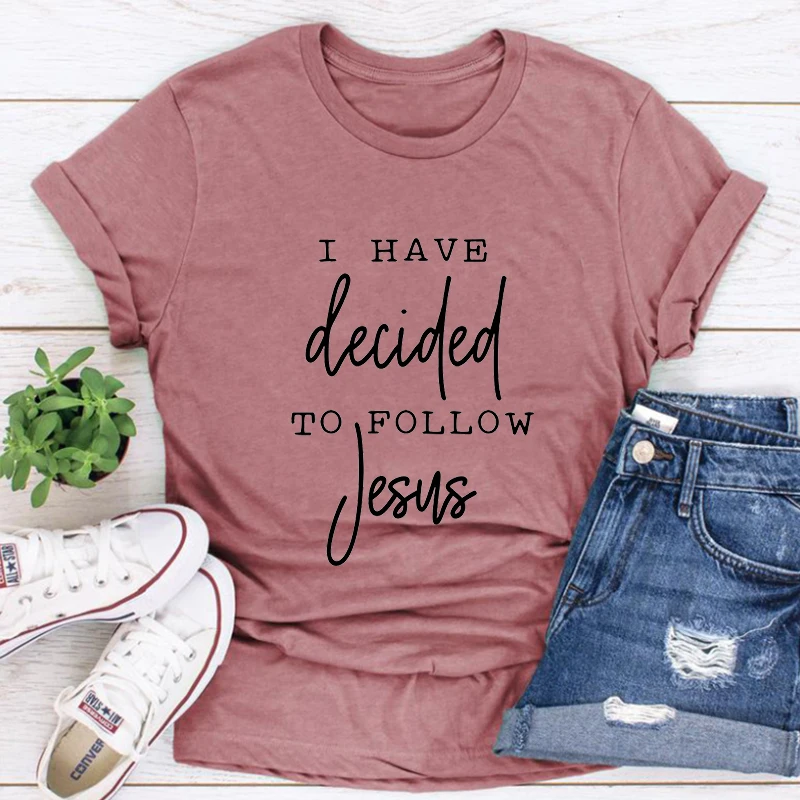 Religious Shirt Faith Women Clothes I Have Decided To Follow Jesus Shirt Christian Tee Church Top Grateful Jesus Vintage Tee S