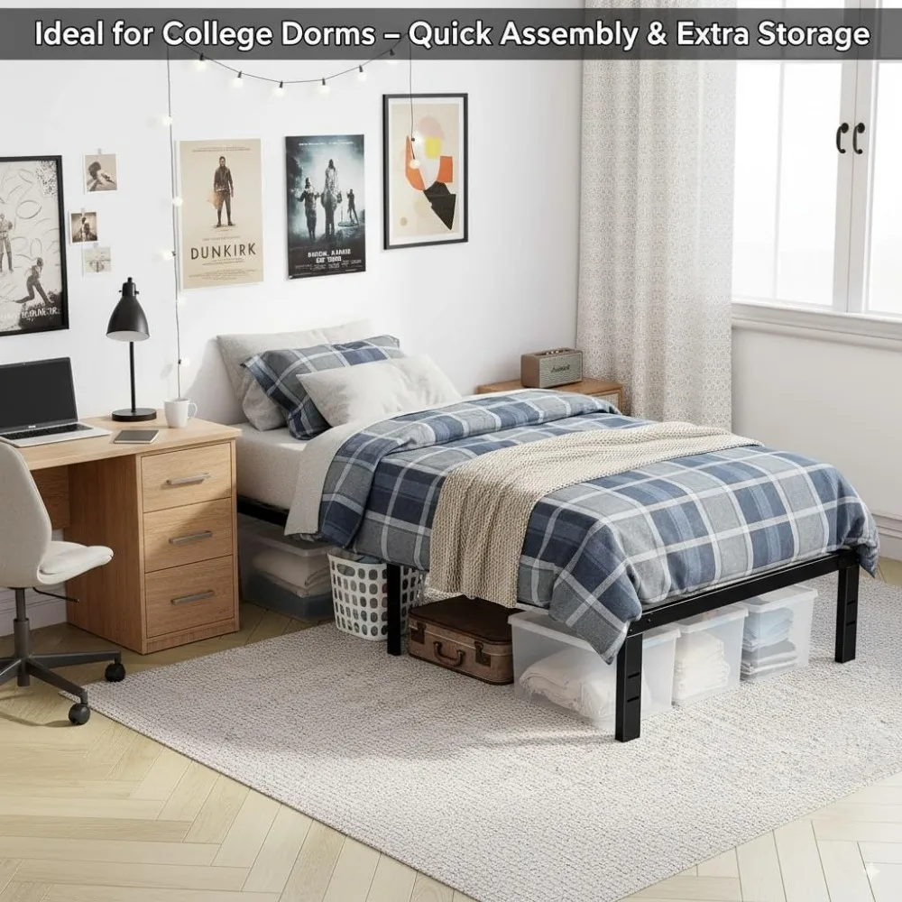 إطار سرير معدني كوين مع دعم شريحة للمرتبة، لا حاجة إلى صندوق زنبركي، ومساحة تخزين #5