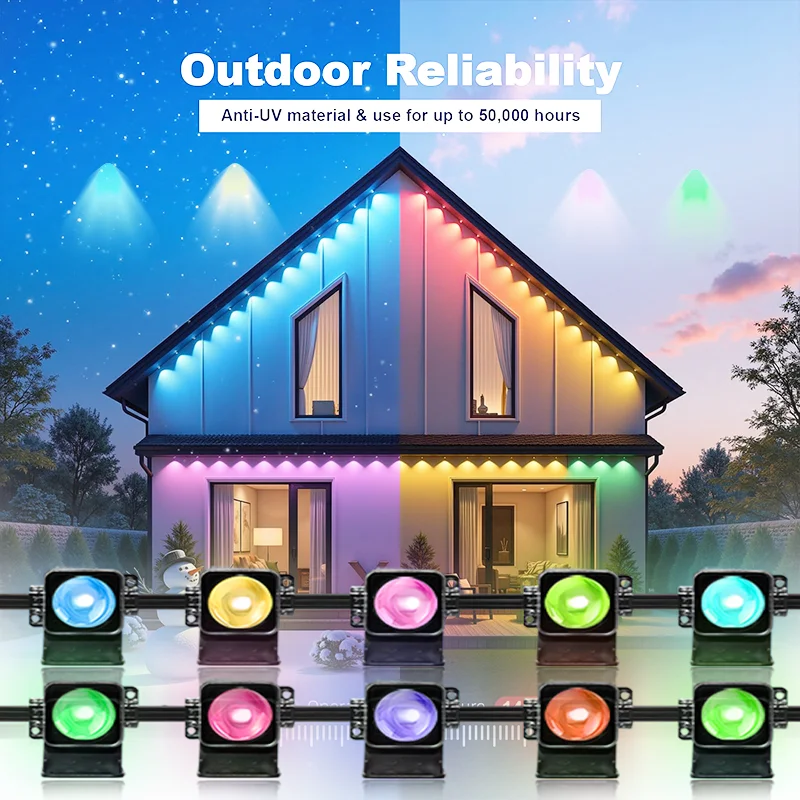 5-Meter Editable LED String Lights , RGB DIY Waterproof Bulbs ,  Christmas Scene Color -Changing Permanent Outdoor Eave Lights 。