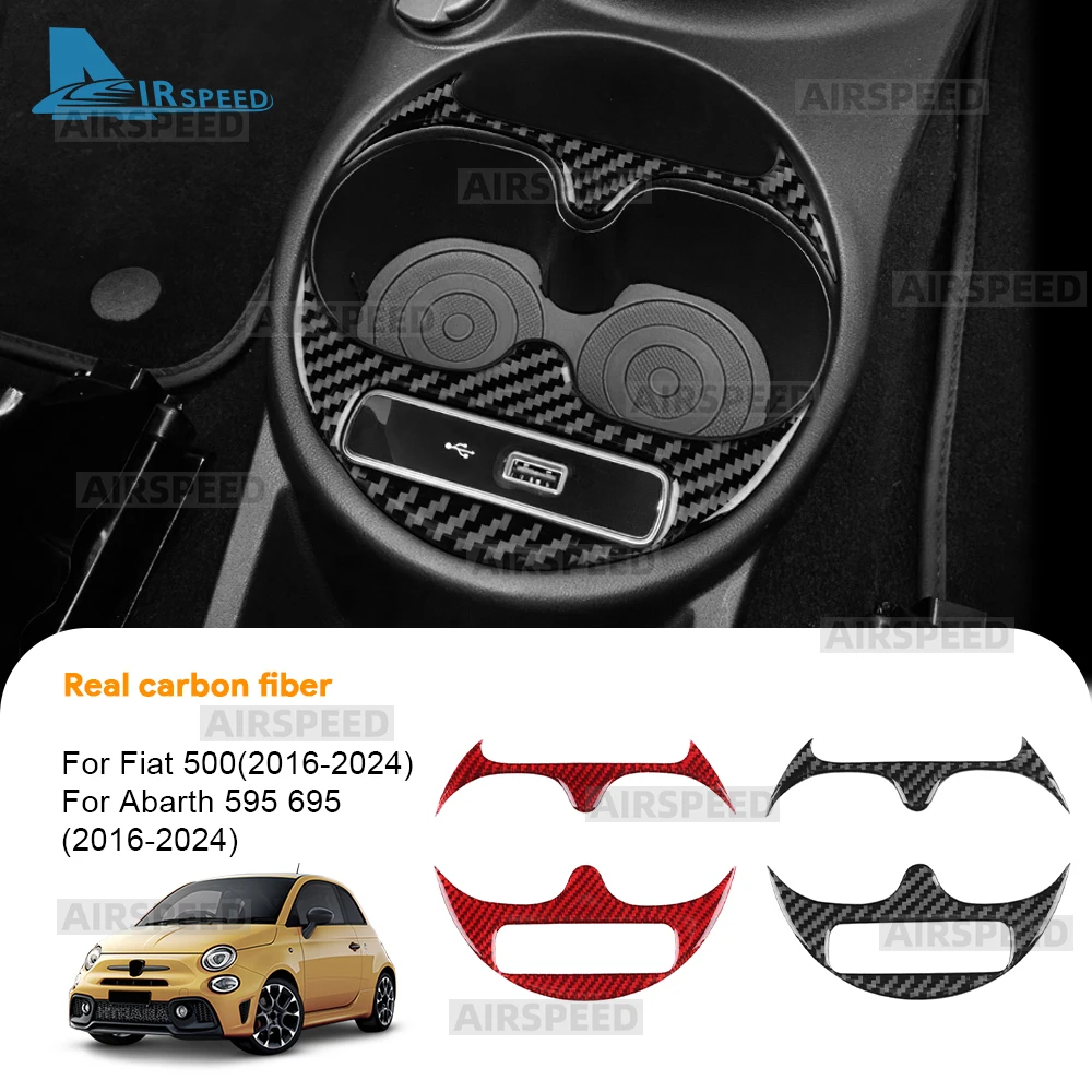 Real Soft Carbon Fiber Sticker For Fiat 500/Abarth 595/695 2016 2017 2018 2019 2020 2021 2022 2023 2024 LHD RHD Cup Holder Frame