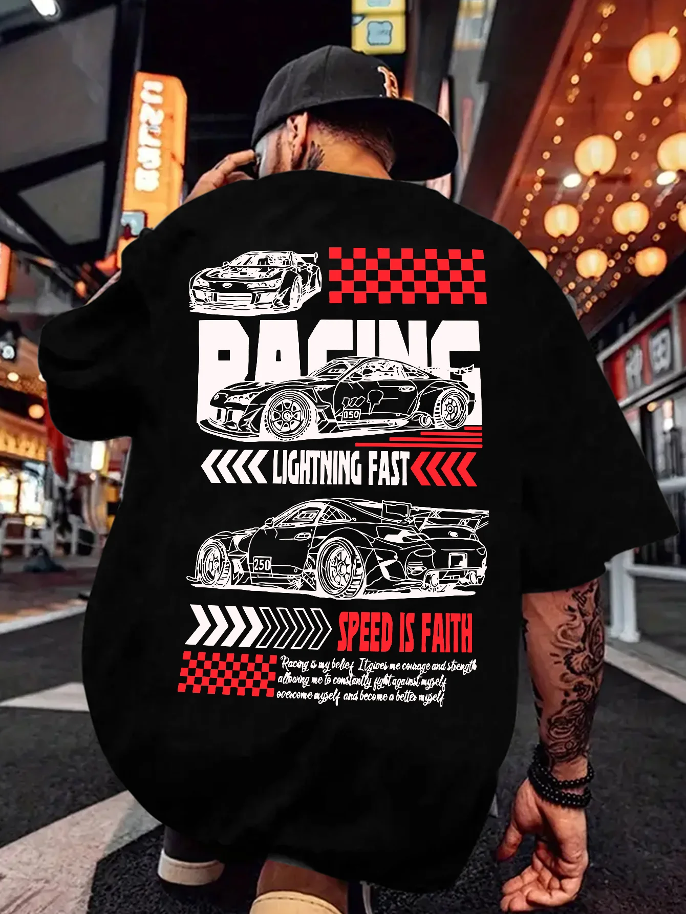 Summer 2025 New Men's T-Shirt Hip-Hop Casual Fashion Sports Car Pattern Print Men's Short Sleeve