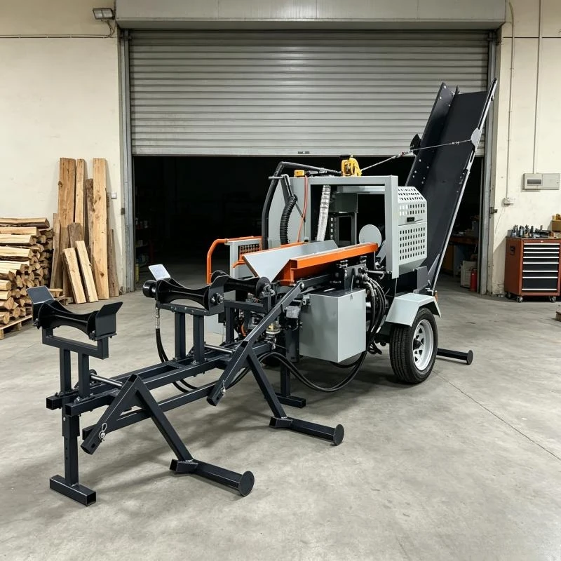 Automatic Feed Portable Firewood Machine with Conveyor Belt Heavy Duty Towable Log Splitter Timber Saw