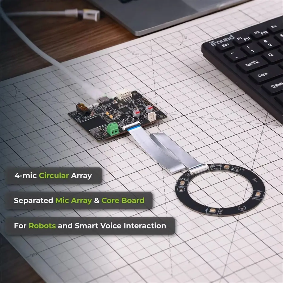 HOUSEHOLD*GOOD ReSpeaker Flex XVF3800 4-Mic AI Microphone 360 Far-Field Voice Capture USB/I2S for Robotics Embodied AI Linear