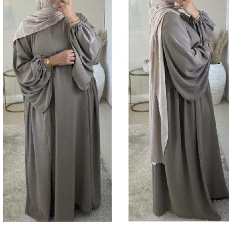 

Plain Closed Abaya Dubai Balloon Sleeve Loose Abayas for Women Turkey Muslim Hijab Dress Ramadan Eid Islam Outfit Prayer Clothes