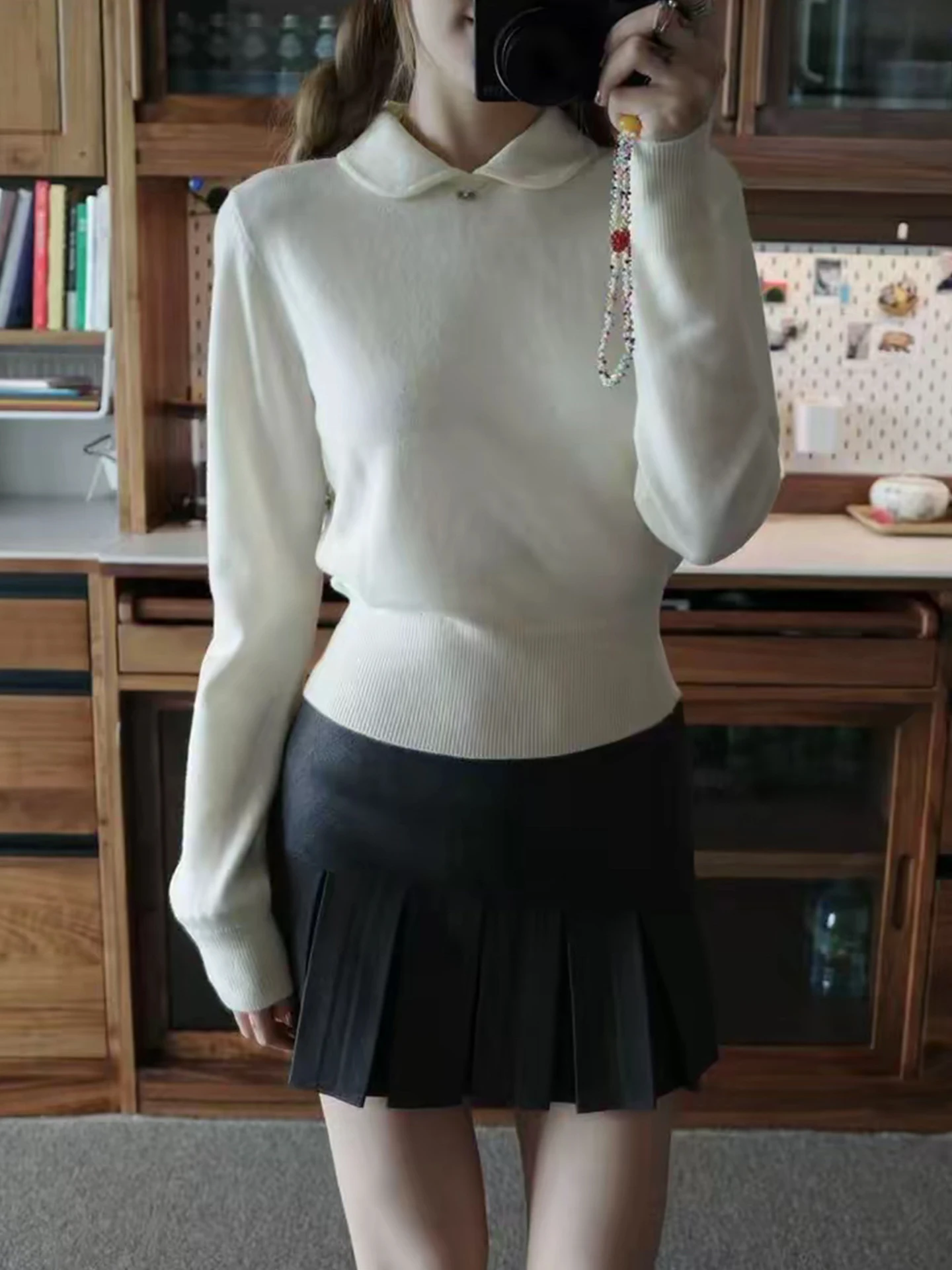 Faionable Doll Kragen Strickpullover Damen Herbst Winter Slim Fit Base Layer irt Inner Wear Casual Long Sve Top