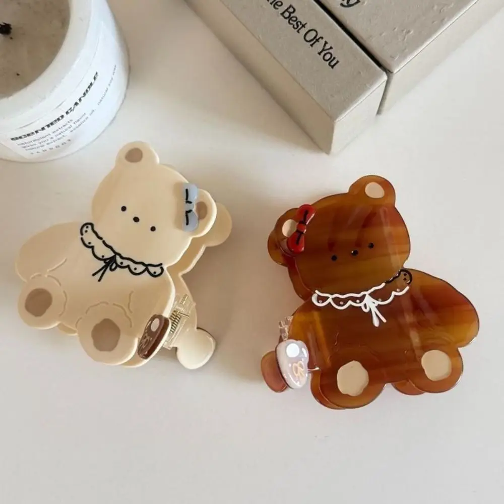 

Lovely Kawaii Cartoon Bear Shark Clip Sweet Bow Acetic Acid Hair Claw Hair Accessories Brown Hair Clip Daily
