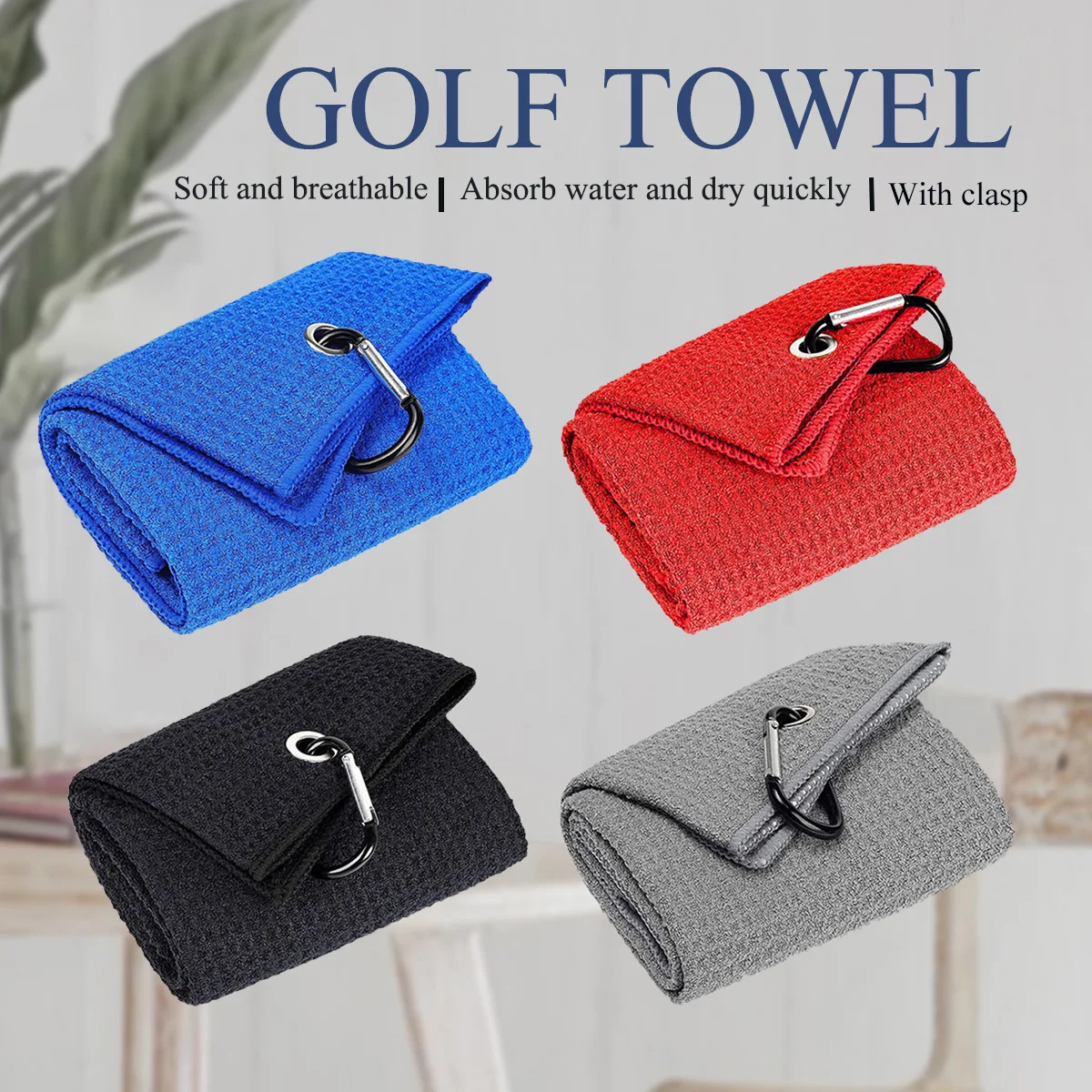 Golf towel polyester fiber golf club clean towel golf accessories scrub cloth soft belt hook absorb water