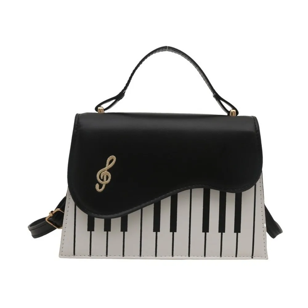 Sweet Contrast Color Piano Note Crossbody Bag PU Leather Embroidered Shoulder Bag Flip Square Women Handbag Girls