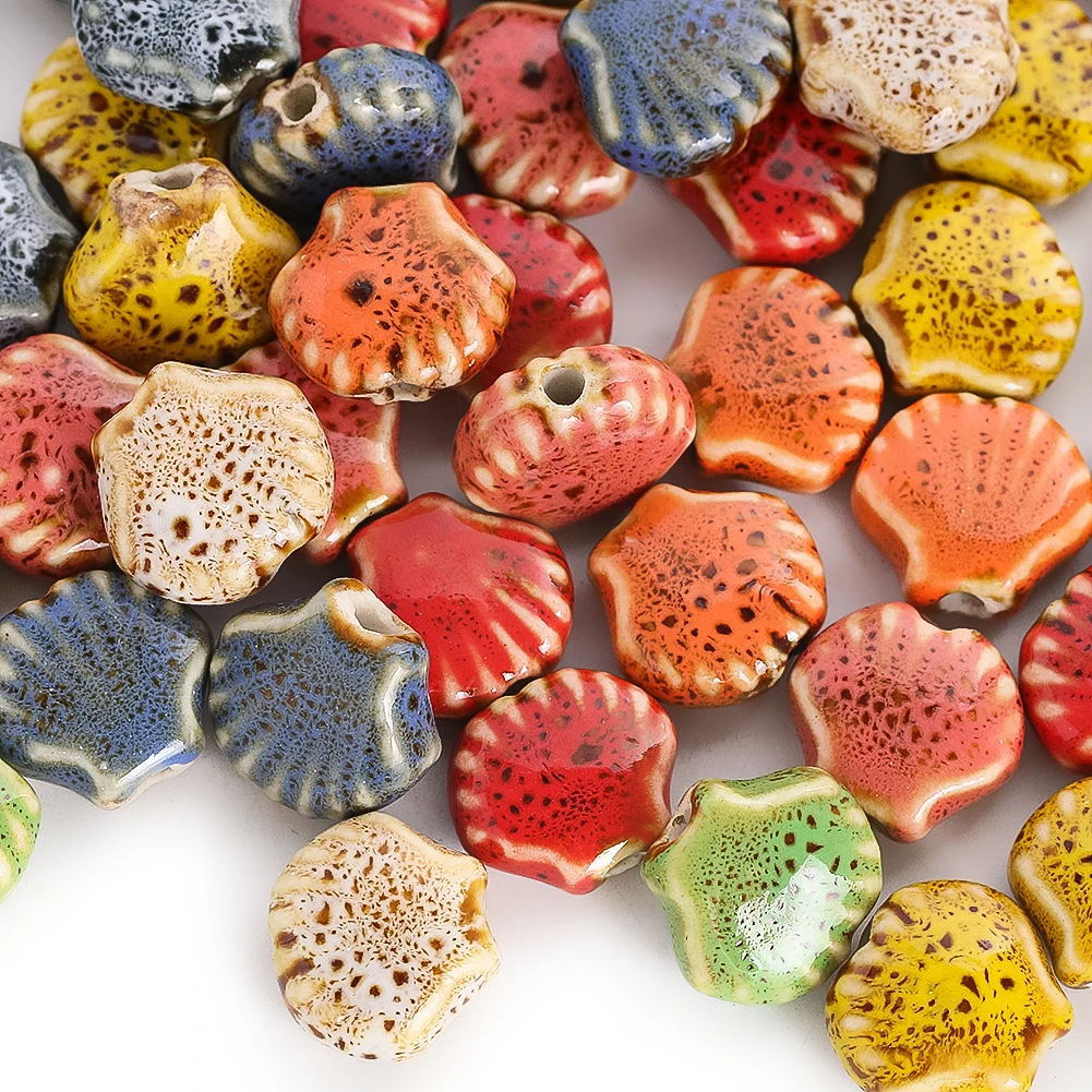 5pcs Random Colorful Ceramics Material Sea Shell Shaped Loose Beads DIY Necklace Bracelet Bead String Amulet Accessories