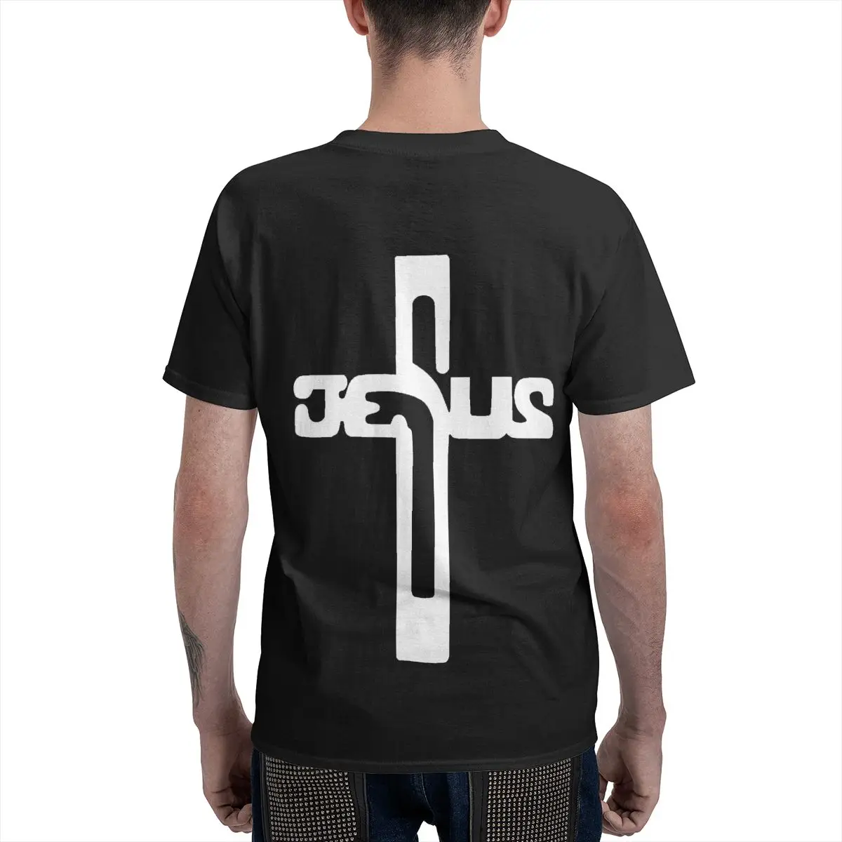 JESUS CROSS Men's Short Sleeve T-shirt Round Neck 100% Cotton T shirt S-6XL
