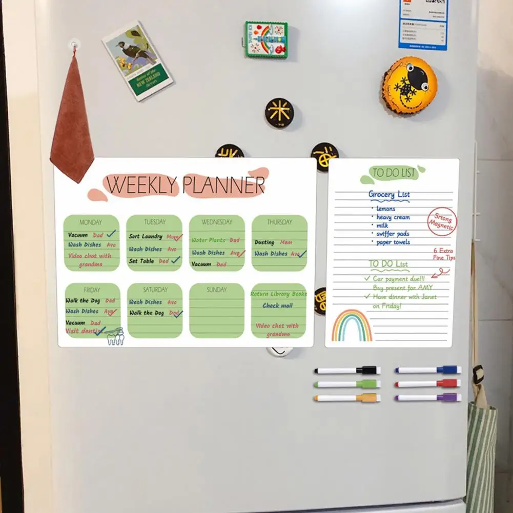 Magnetic Weekly Calendar Efficient Weekly Planning Scratch-proof Magnetic Fridge Calendar Kit with Pens Organize Schedule Stay