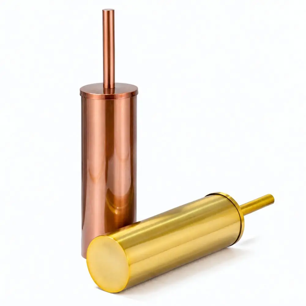 Bronze Finish Toilet Brush Set Stainless Steel Bathroom Cleaner Long Reach Scrubber Efficient Restroom Cleaning Kit