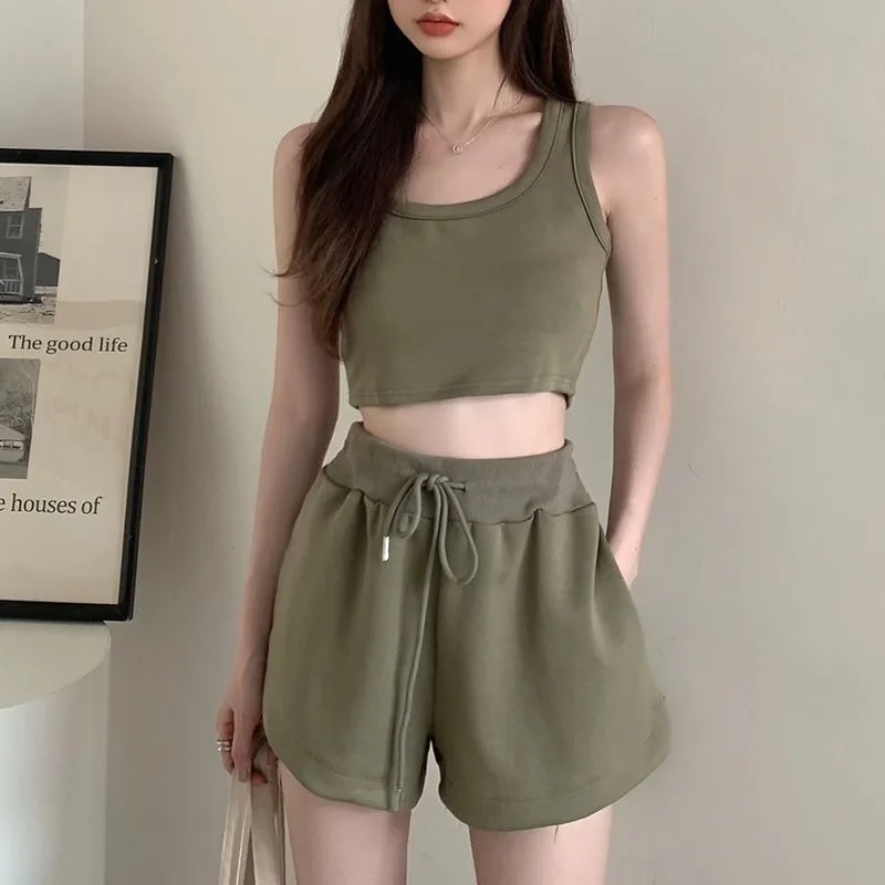 Verão novo conjunto feminino sexy roupa casual moda confortável e versátil terno esportivo suspensórios