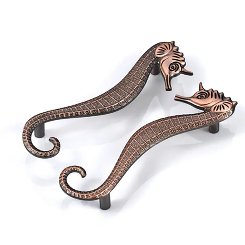 Gold/ Silver Zinc Alloy Hippocampus Shape Wardrobe Handle Furniture Cabinet Drawer Pulls Door Bar Home Accessory