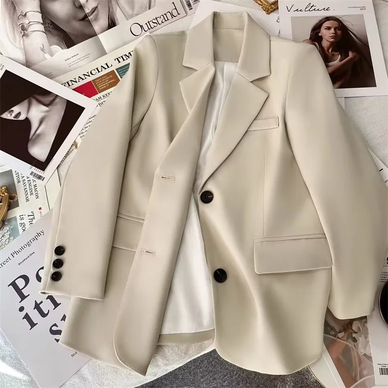 Spring Autumn White Women's Suit Jacket Casual Trendy Korean Design Commute Style Long Sleeve Polyester Fibre Fashionable Out...