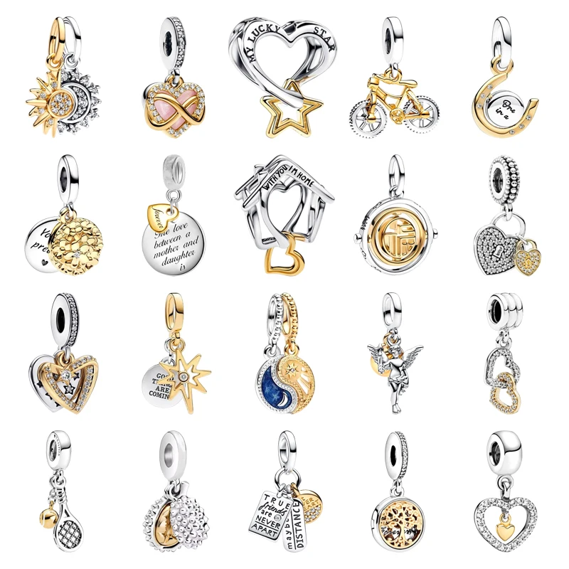 هدايا مجوهرات جديدة يمكنك صنعها بنفسك متألقة قابلة للانفصال للشمس والقمر لاكي ستار وقلب شجرة عائلية على شكل فراشة خرز ساحر يناسب السوار الأصلي