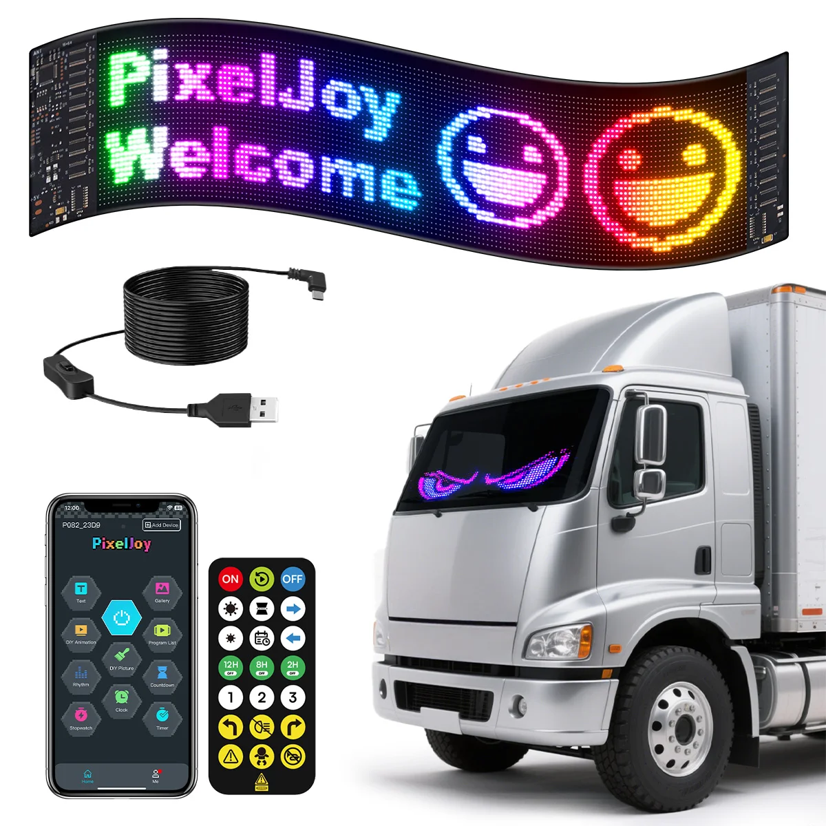 PixelJoy16x144Flexible LED Matrix Panel Waterproof 5V USB App&Remote Control RGB LED Screen 1000cd Brightness 12-Bit Color Depth