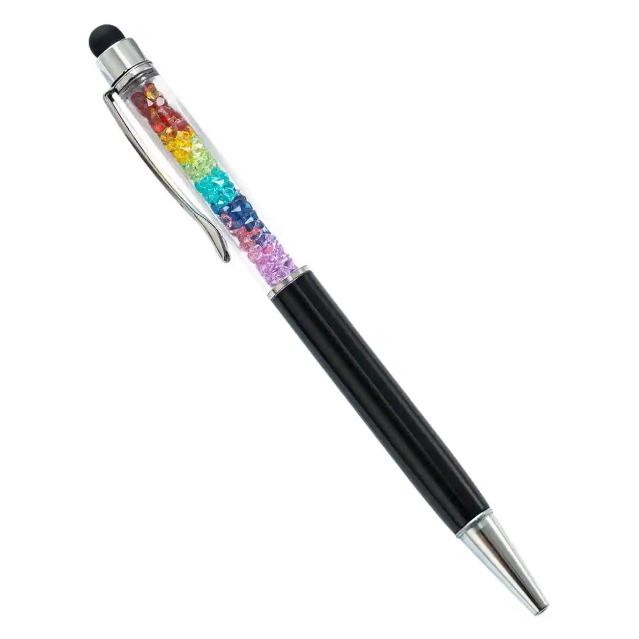5Pcs 2 In 1 Colorful Stylus Crystal Diamond Rainbow Ballpoint Pen Stationery Office School Ballpen Novelty Free Customized Logo