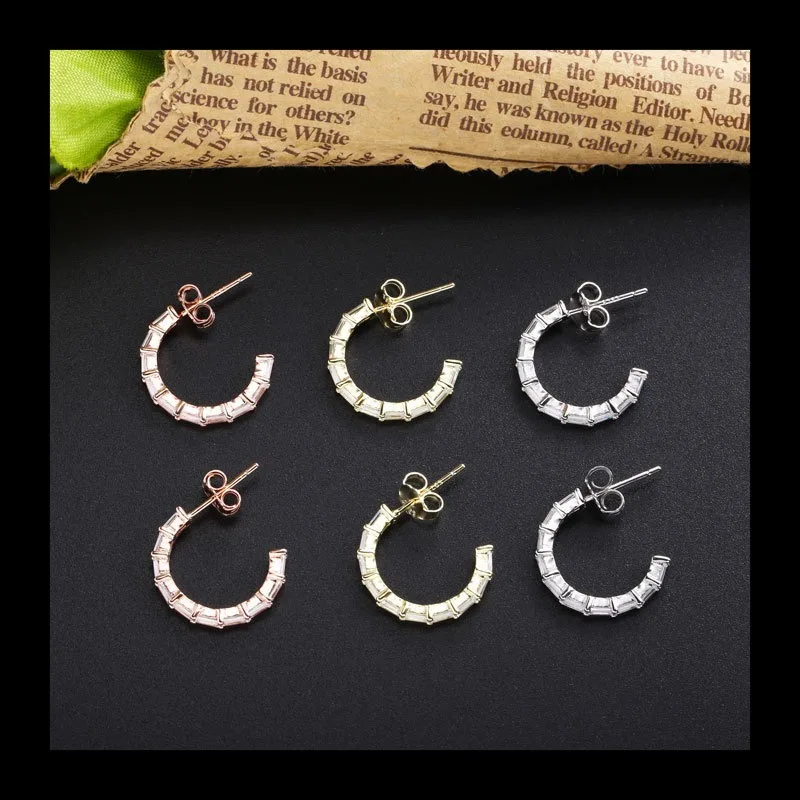 

Design Geometric Rectangular Zircon C-shaped Stud Earrings Fashionable Light Luxury Exquisite Stud Earrings