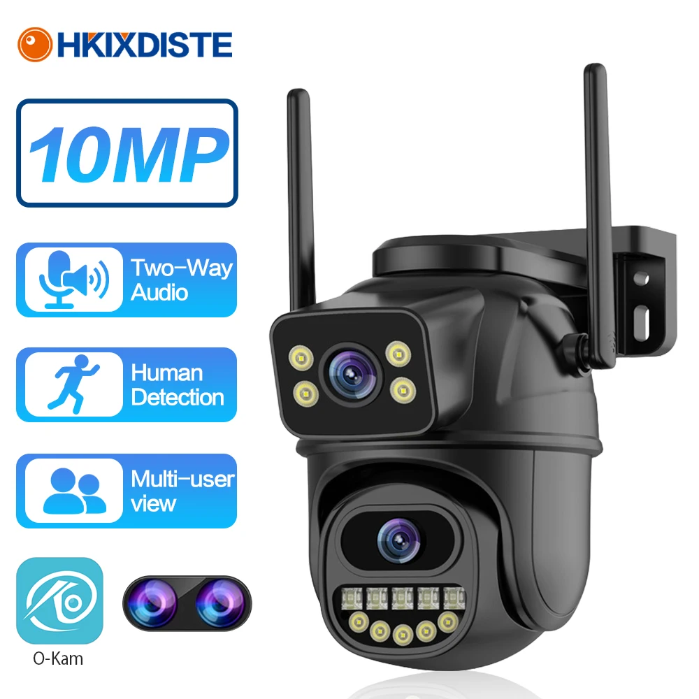 4K Dual Lens 10MP WiFi PTZ IP Security Camera Dual Lens Auto Tracking Outdoor Color Night Vision CCTV Video Surveillance Camera