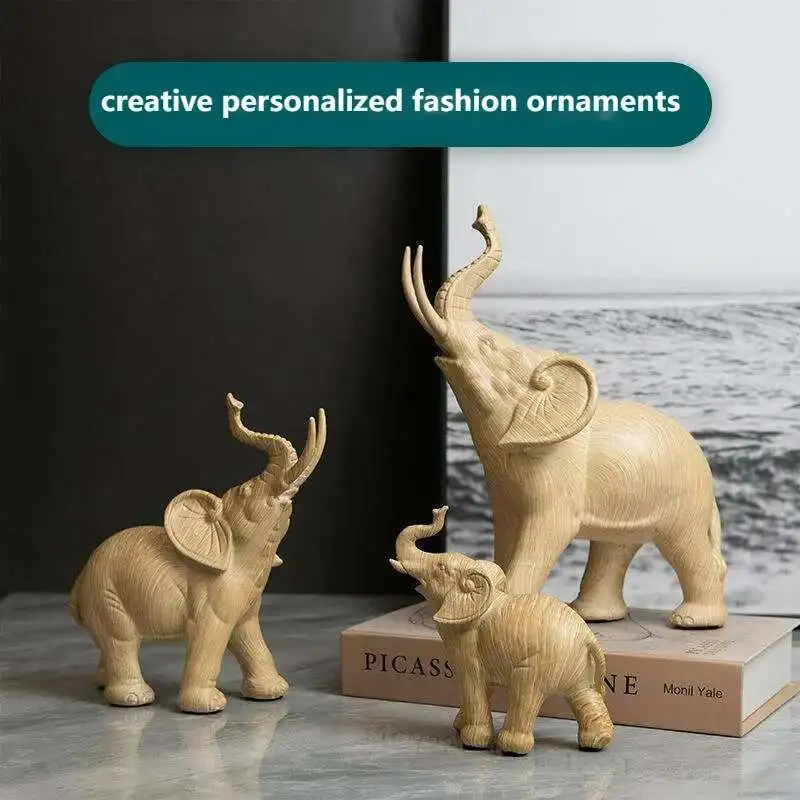 

Creative New Wood Grain Resin Crafts Elephant Decoration Home, Living Room, TV Cabinet Decoration Gift