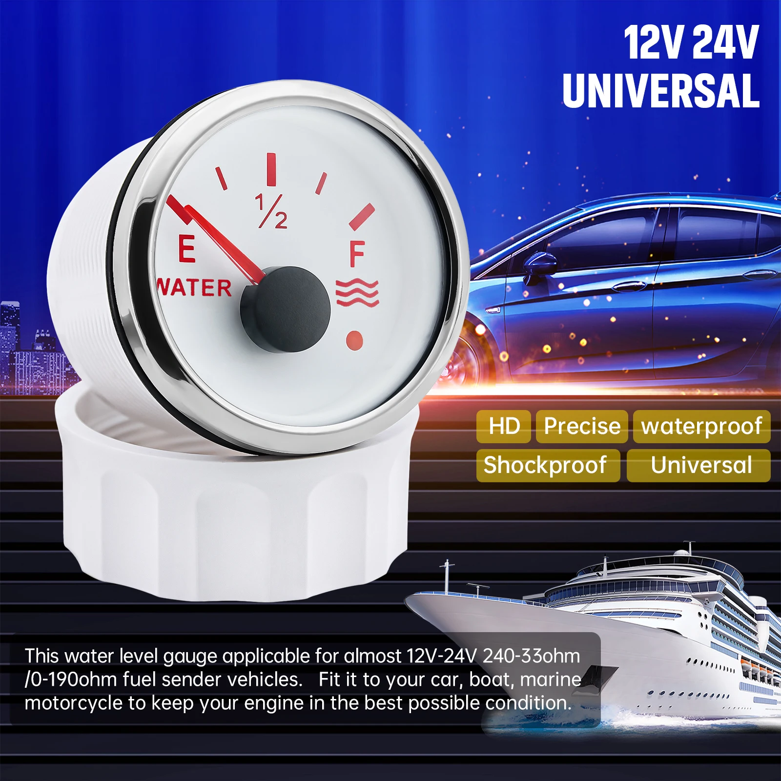 Customized 100mm-1000mm Level Float Sensor with Car Boat Water Level Gauge 52mm Water Tank Meter Indicator Waterproof 0-190ohm