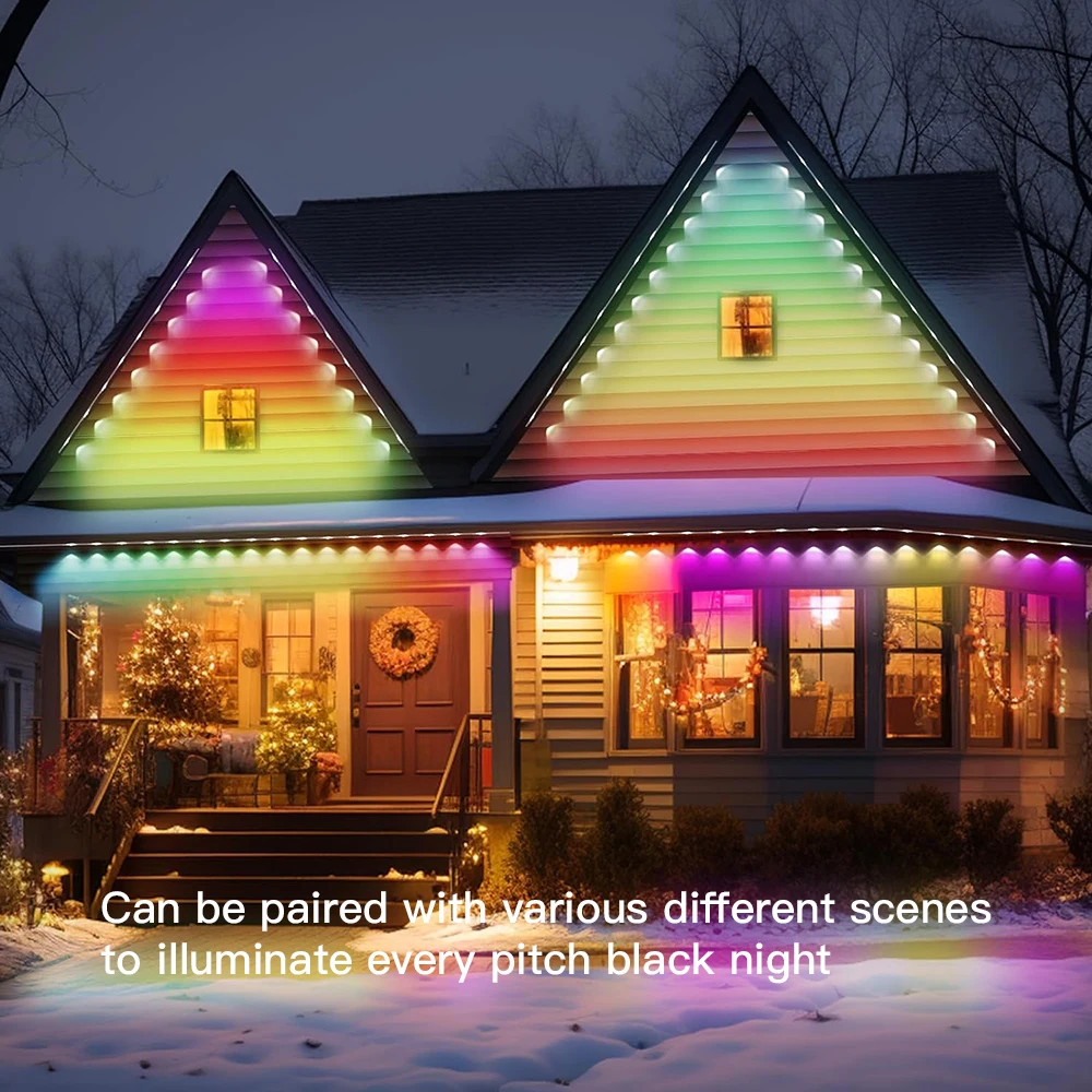 Wiscolor Permanent Outdoor Light,Smart RGBIC Outdoor Eave Light,200ft Christmas Lights,IP65 Waterproof for Christmas Decorations