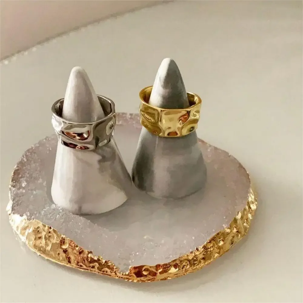 3pcs Stackable Resizable Stainless Steel Wave Cuff Ring Set