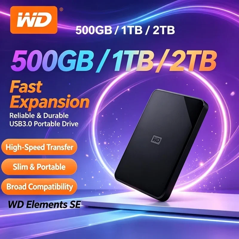 Western Digital Elements Portable External Hard Drive 2.5" USB3.0 HDD 1TB/2TB/4TB/5TB for Desktop Laptop Daily Data Storage Use