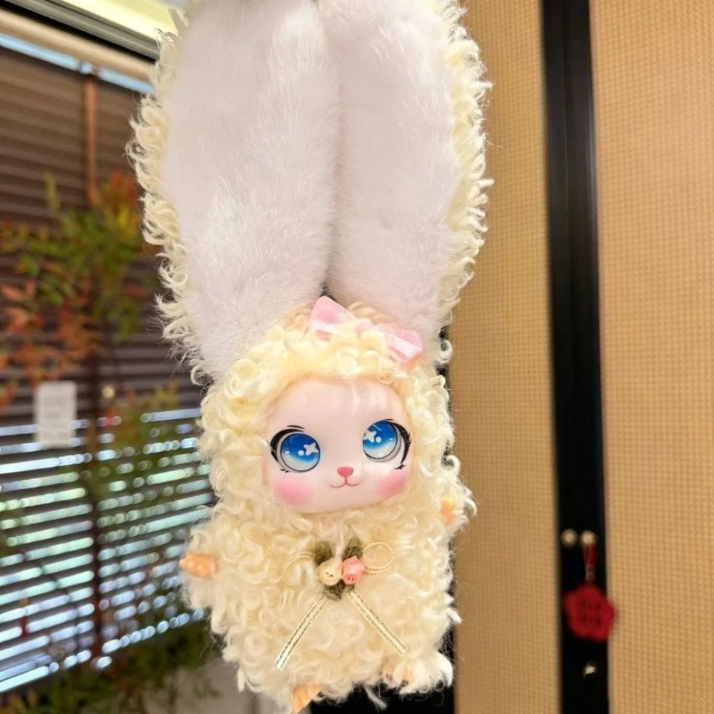 Long Ear Bunny Plush Doll Bag Hanging Charms Big Ear Rabbit Plush Keychain French Floral Bow Miniature Car Key Ring