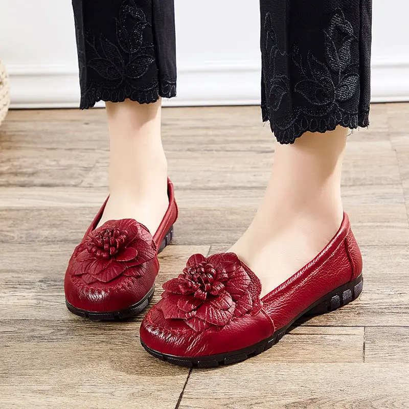 Oxford Shoes For Women Spring Flats 2021 New Arrival Red/black Flats Female Loafers Casual Falt Woman Genuine Leather Shoe