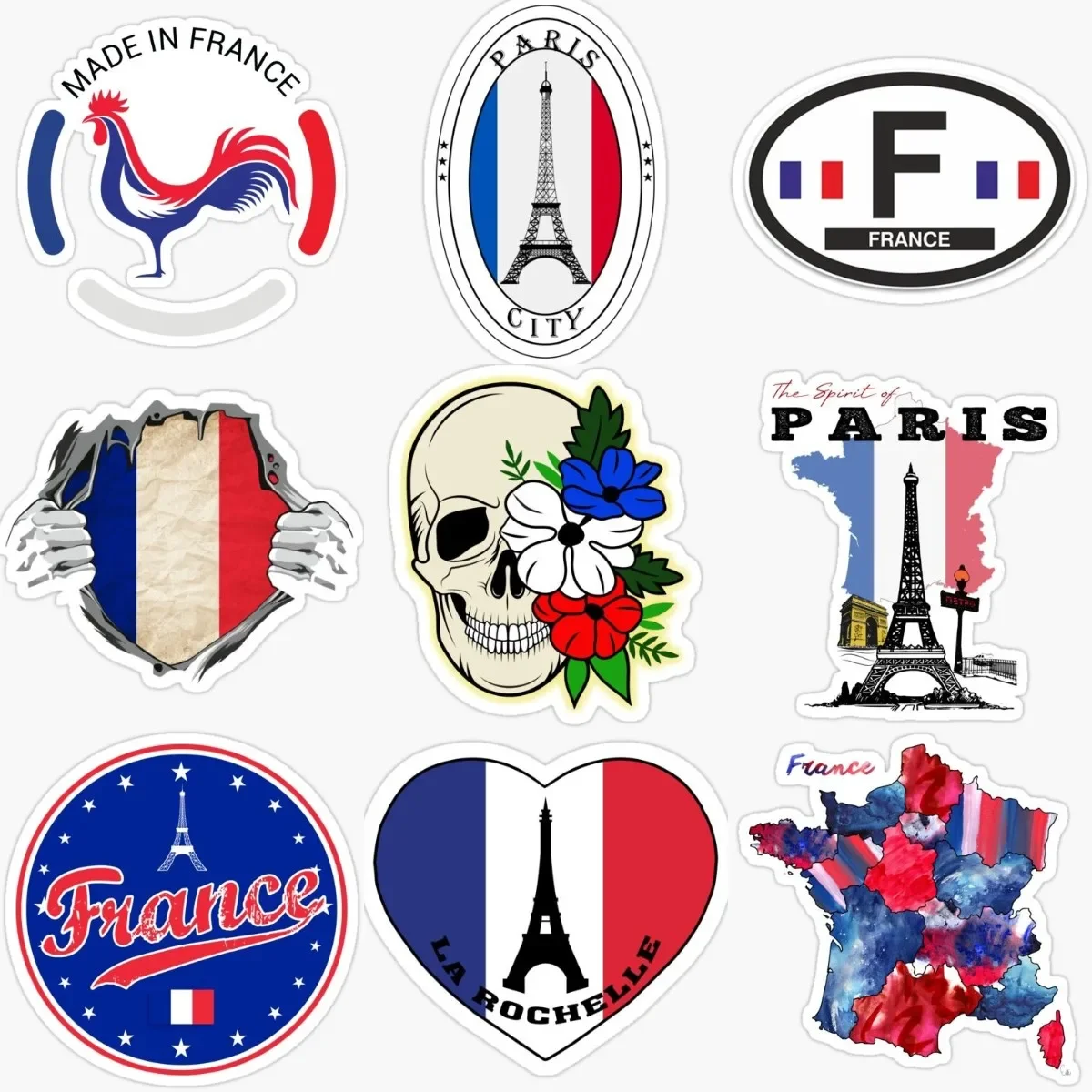 

F France Flag Map Paris Tower Creative Sticker for Covered Scratch Decorate Car Motorcycle Window Wall Camper Laptop Off-road