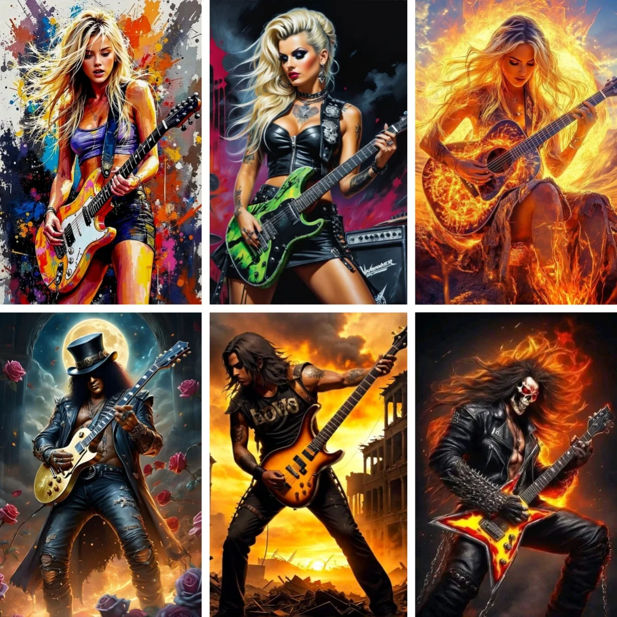 

DIY Diamond Art Fiery Rock Guitarist Poster Full Square Diamond Painting Embroidery Bold Abstract Decor Puzzle Mosaic