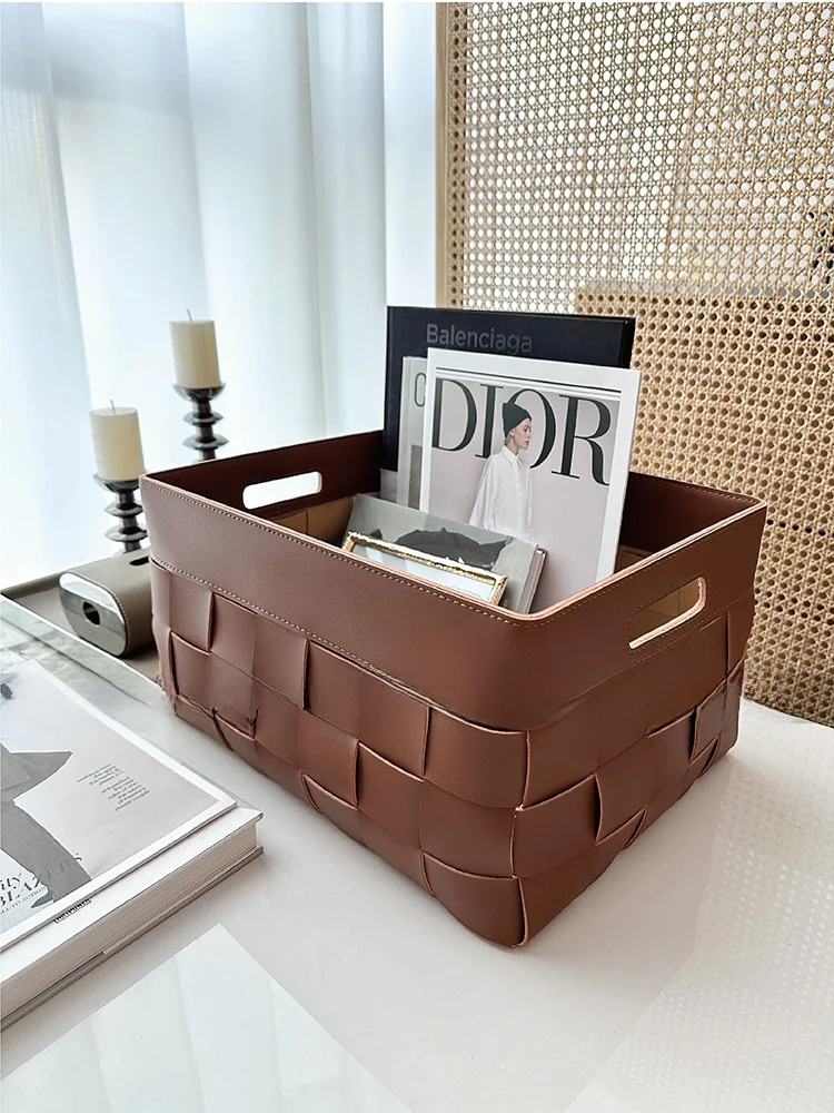 

Плетеная вручную корзина для хранения из седельной кожи для спальни, частного дома, элитного клуба, органайзер для гардероба/шкафа, материал ПВХ