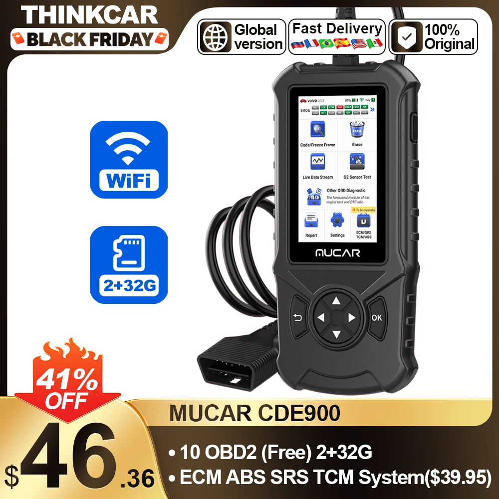 MUCAR CDE900 OBD2 Scanner Full OBD2 Car Code Reader ABS,SRS,TCM,ECM Scan Tool 4