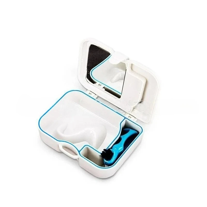 1 Box Portable Tooth Storage Box with Mirror and Brush - Retainer Case - Plastic Box s