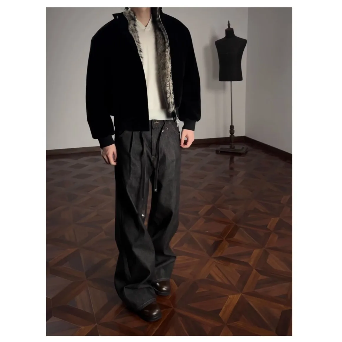 

Men's Autumn Winter Large Size Cotton Jaet Stand Collar Warm Bla Outerwear Long Sve Youth Faion Regular Fit Coat