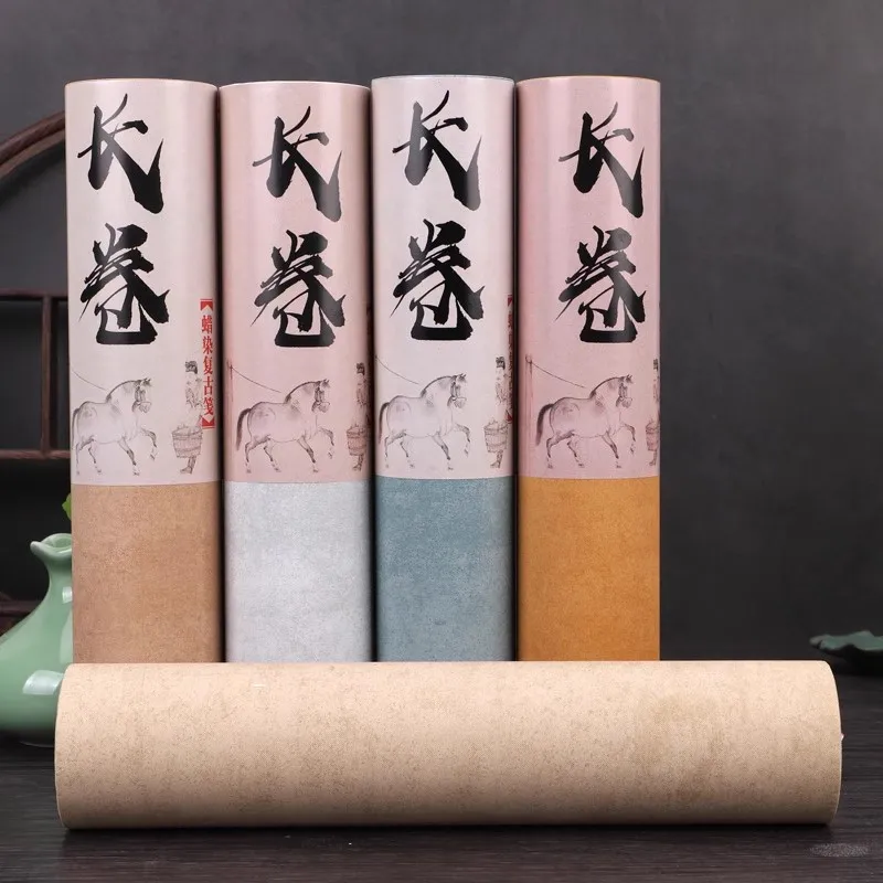 20m Long Scroll Colored Xuan Paper - Antique Wax Dyeing Rice Paper, Semi-raw for Grand Calligraphy & Ink Painting Creation