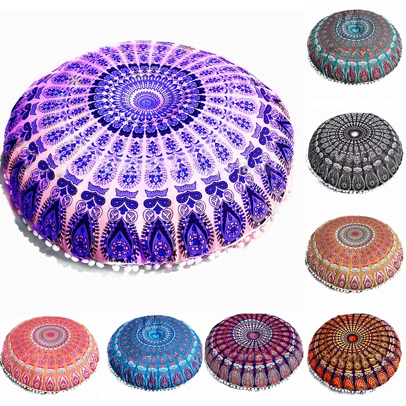 Round Mandala Pillowcase Bohemian Cushion Cover Flower Printed Pillowcase Floor Cushion Pillows Cover Home Hotel Pillows