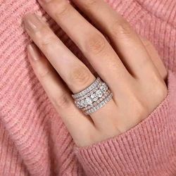 Huitan Gorgeous Women Rings Full Cubic Zirconia Sparkling Promise Rings Wide Band Luxury Wedding Accessories New Fashion Jewelry
