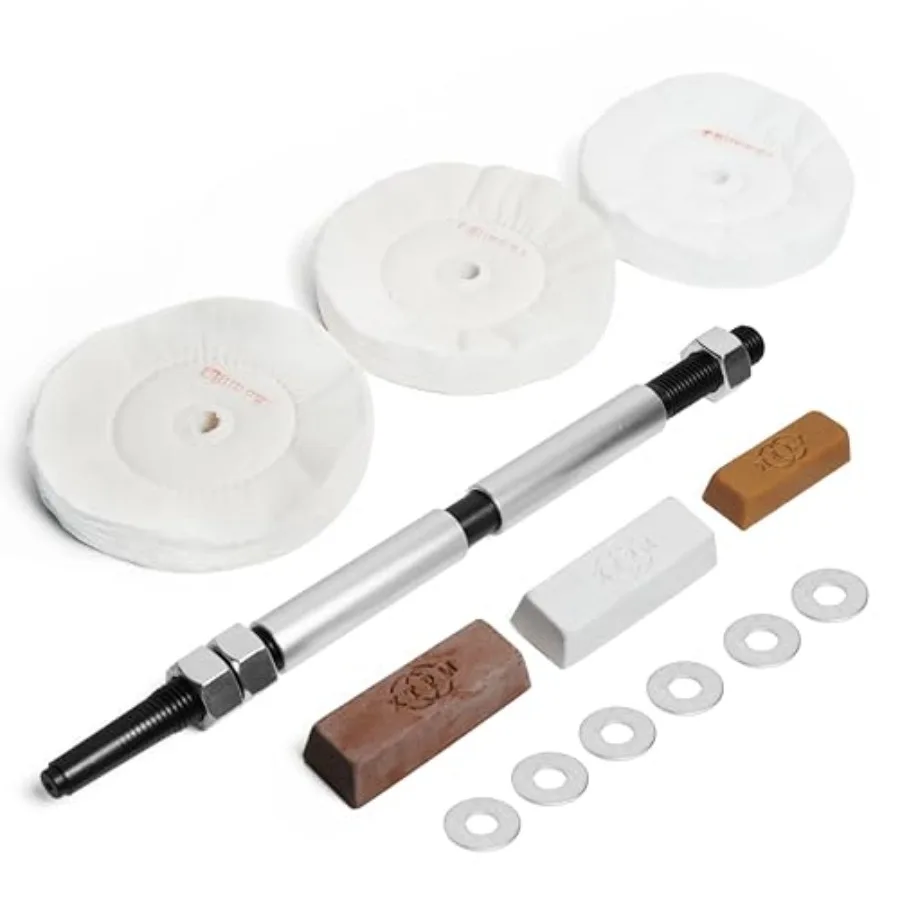 

Woodworking Lathe Buffing System MT2 Mandrel3-Step Buffing Wheel Kits 8 inch with 3pcs Polishing Cutting Compounds.