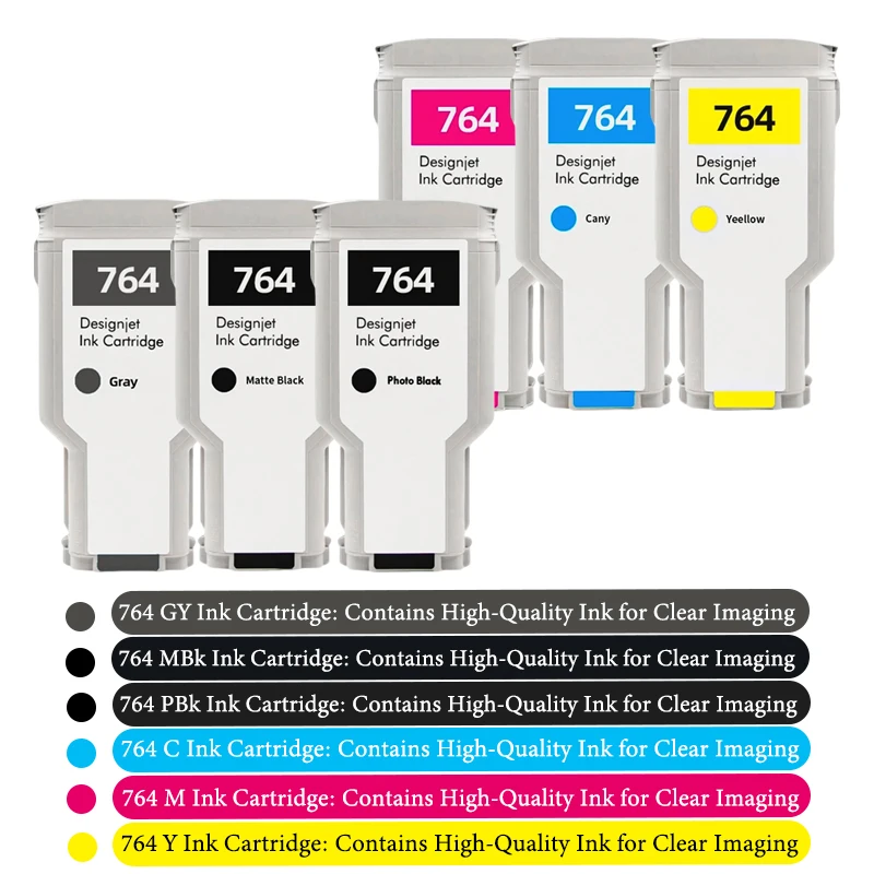 For HP764 764 Ink Cartridge-300ML Compatible With HP Designjet T3500 Printer (MBK-PBK-GY-C-M-Y) 1PCS