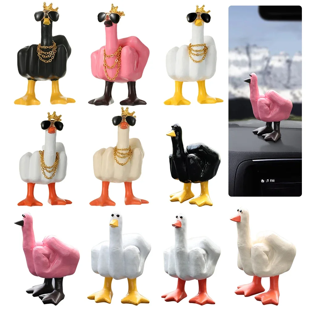 Middle Finger Little Duck Decor Resin Small Duck Sculpture 7.5cm Duck Decorative Figurine for Home Garden Desk Decoration