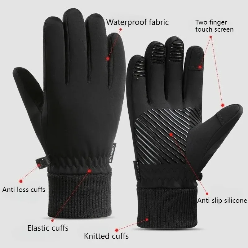 2025年 ブラック 冬用 暖かい サイクリンググローブ 男女兼用 アウトドア 防水 スポーツ ランニング バイク スキー タッチスクリーン対応 フリースグローブ