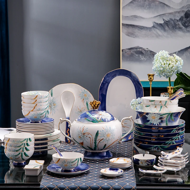 

New Chinese Bone China Bowl Dish & Plate High-End Household Hotel Table Decoration Ceramic Tableware Set Combination